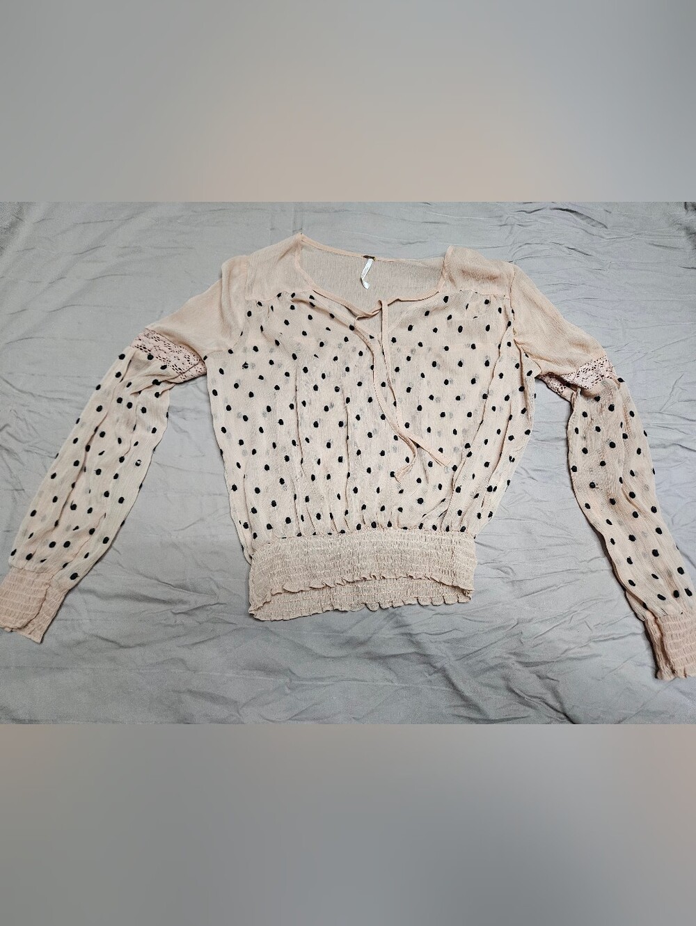Free People- Blush Pink Polka Dot Peasant Top